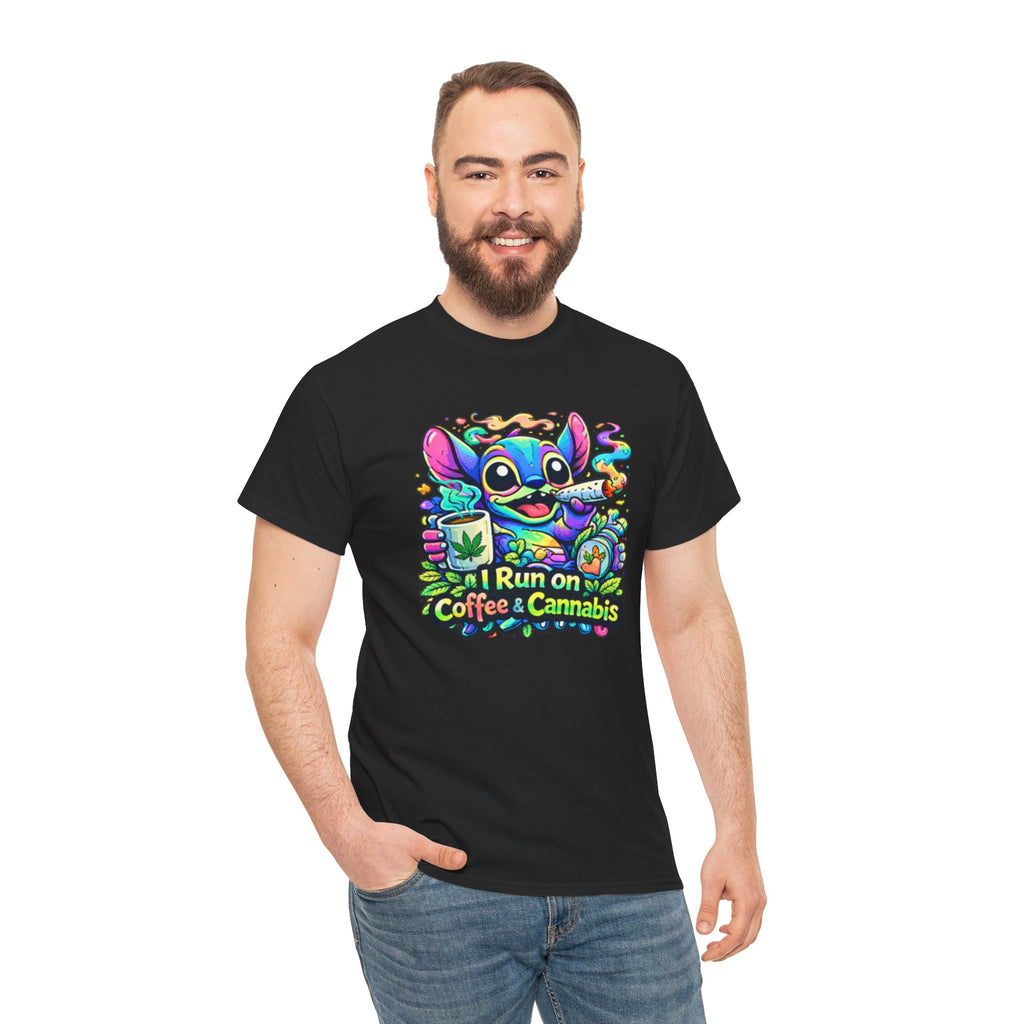 Coffee & Cannabis Tee — 'I Run on Coffee & Cannabis' Cute Stitch Graphic T-Shirt