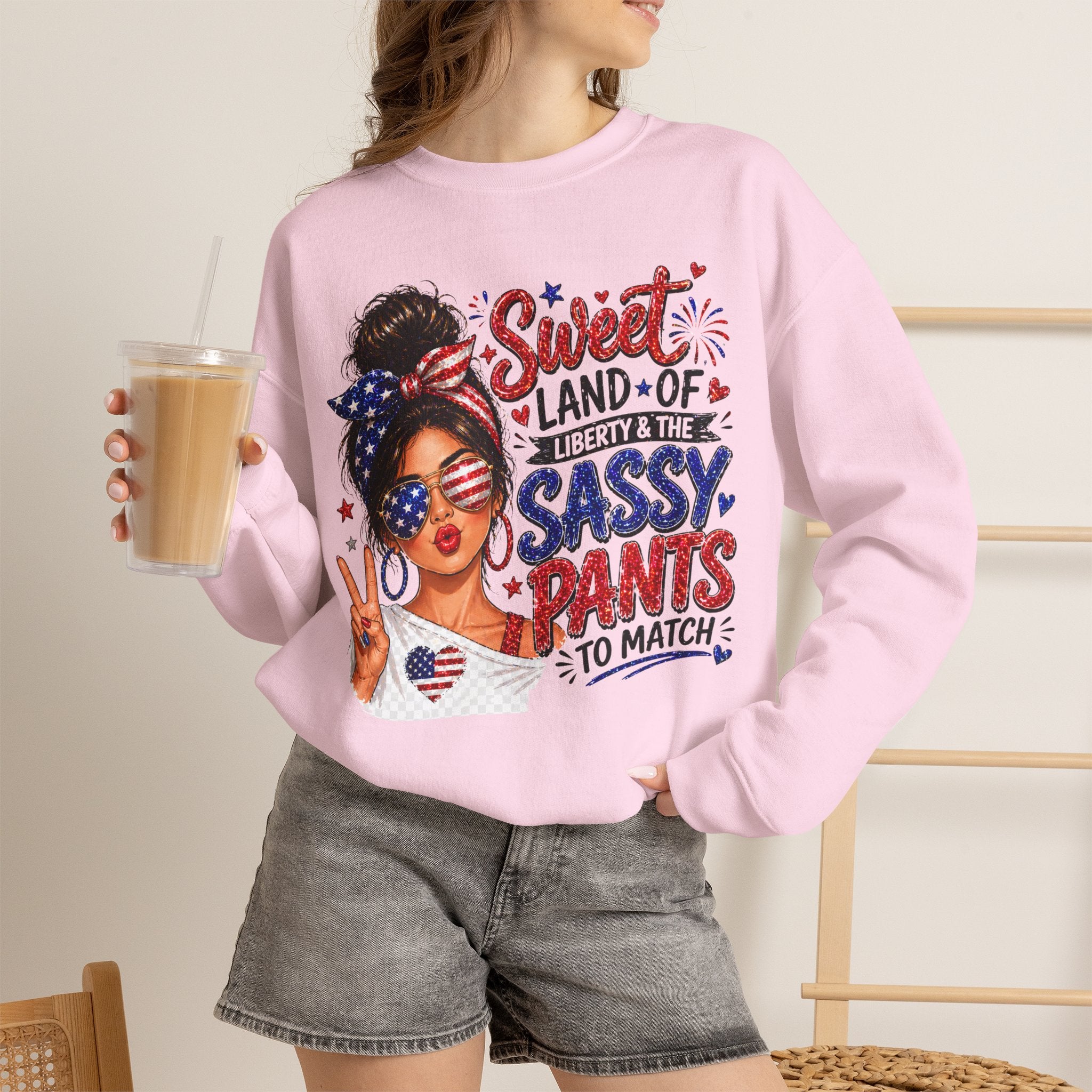 Patriotic 'Sweet Land of Liberty, Sassy Pants to Match' Crewneck Sweatshirt
