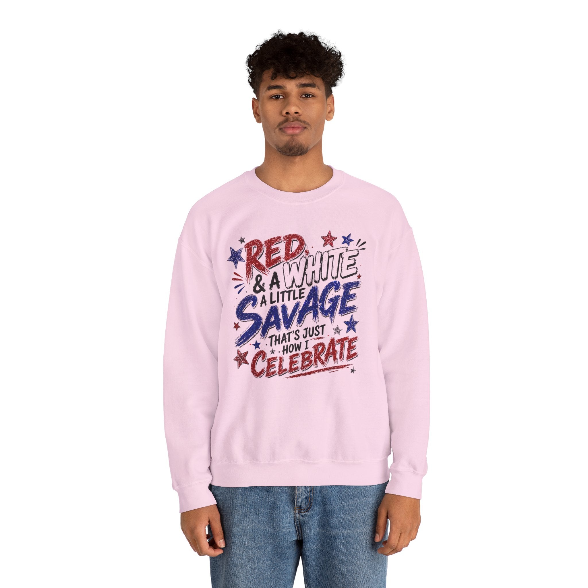 Crewneck Sweatshirt — "Red & White & A Little Savage" Patriotic 4th of July Pullover