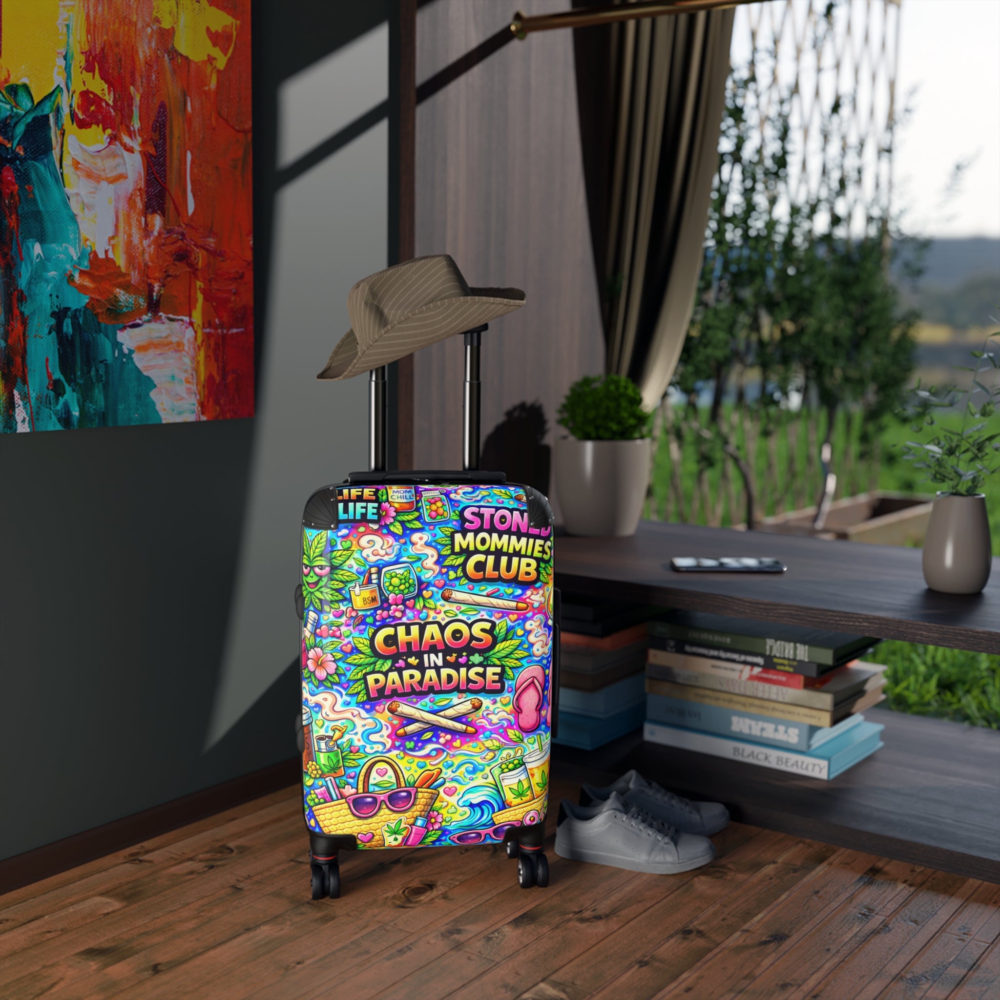 Chaos in Paradise Carry-On Suitcase — Colorful Stoner Mommies Club Travel Luggage